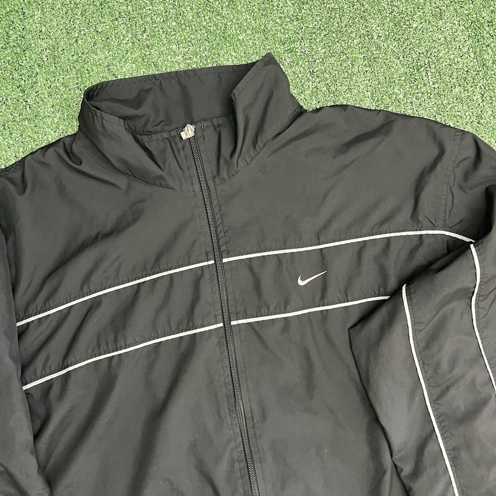 Men's Vintage Y2K Nike Black Gray Mini Logo Mesh Lined Windbreaker Jacket Sz XXL